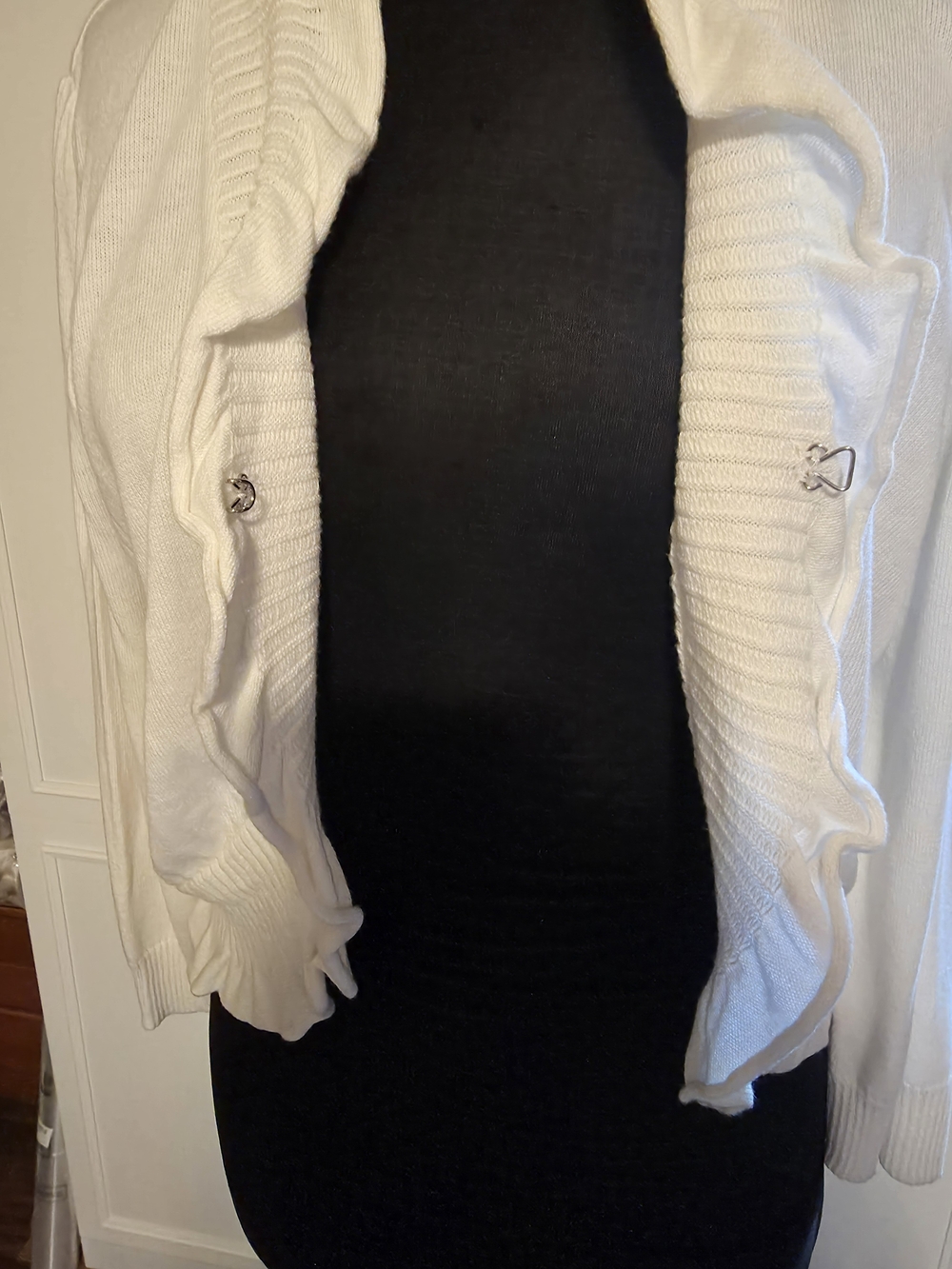 Worthington Cream Ruffle-Trim Open-Front Cardigan - Picture 2 of 4